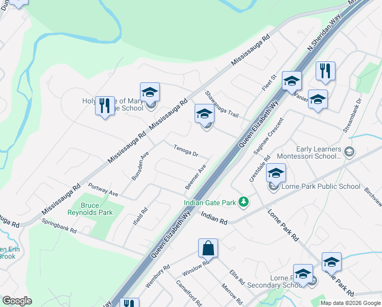 map of restaurants, bars, coffee shops, grocery stores, and more near 2068 Tenoga Drive in Mississauga