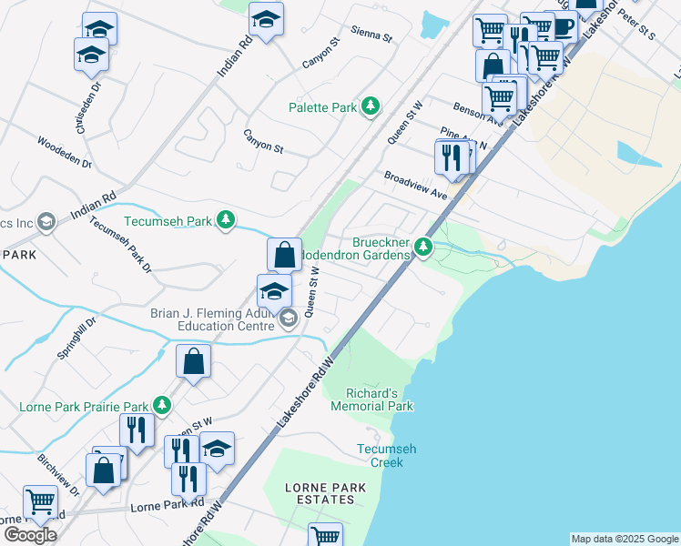 map of restaurants, bars, coffee shops, grocery stores, and more near 1049 Raintree Lane in Mississauga