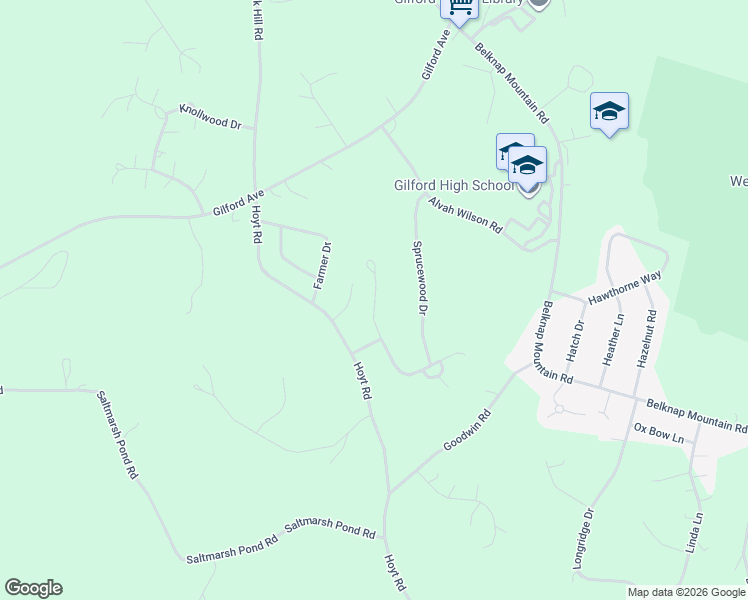 map of restaurants, bars, coffee shops, grocery stores, and more near 36 Timber Lane in Gilford