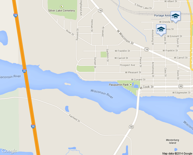 map of restaurants, bars, coffee shops, grocery stores, and more near 1129 West Conant Street in Portage