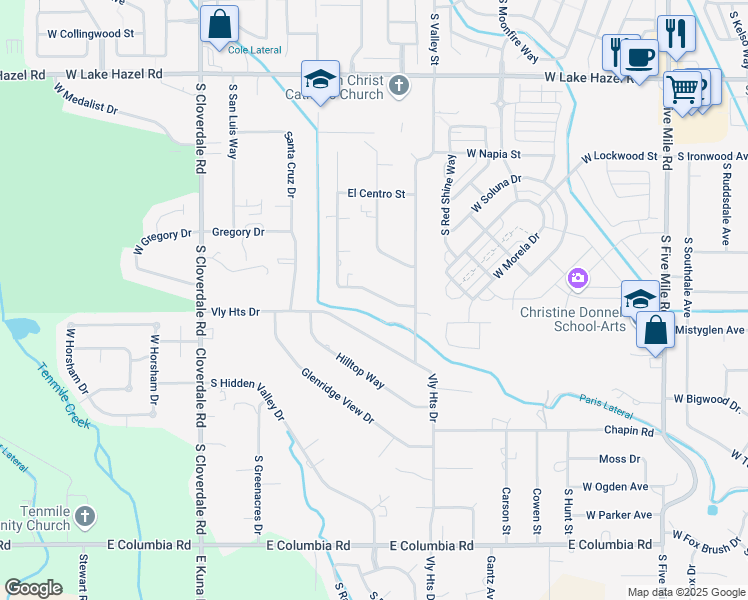 map of restaurants, bars, coffee shops, grocery stores, and more near 11605 Santa Barbara Drive in Boise