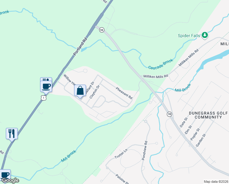 map of restaurants, bars, coffee shops, grocery stores, and more near 64 Pheasant Road in Saco