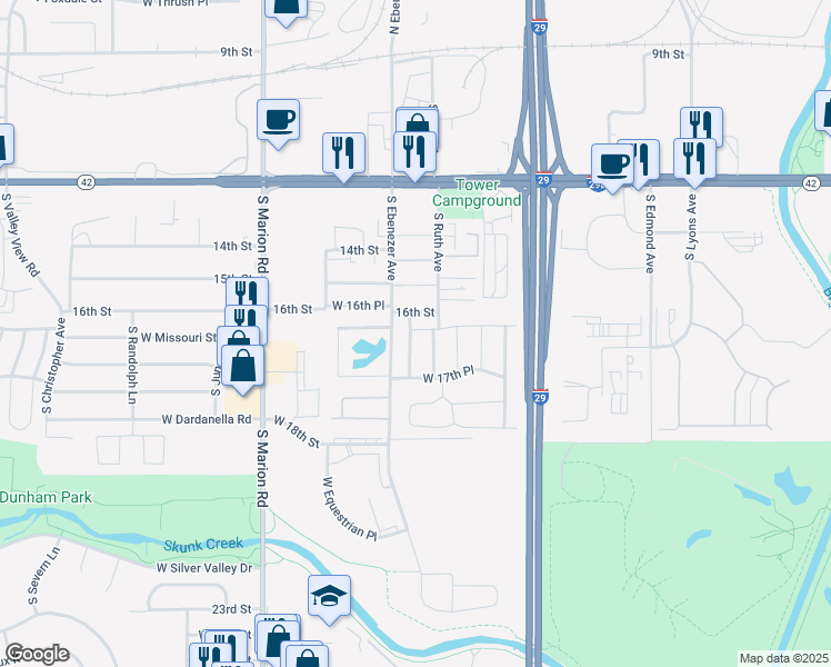 map of restaurants, bars, coffee shops, grocery stores, and more near 801-899 South Ruth Avenue in Sioux Falls