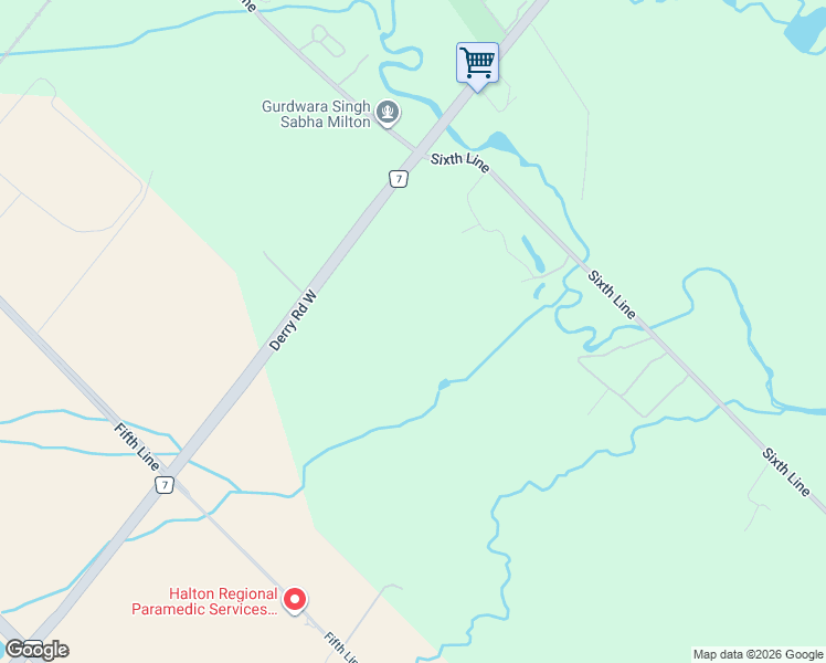 map of restaurants, bars, coffee shops, grocery stores, and more near 6728 Sixth Line in Milton