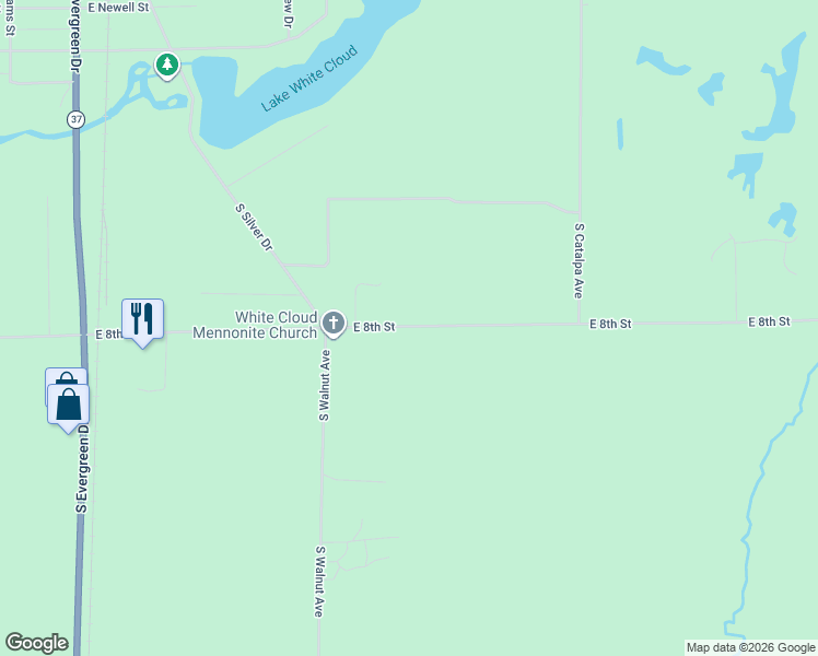 map of restaurants, bars, coffee shops, grocery stores, and more near in White Cloud