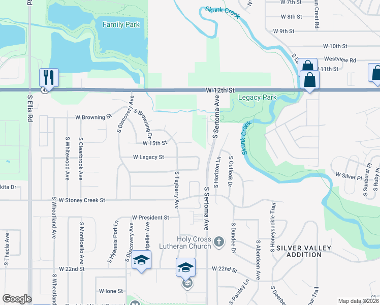 map of restaurants, bars, coffee shops, grocery stores, and more near 7409 West 15th Street in Sioux Falls