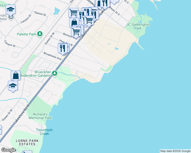 map of restaurants, bars, coffee shops, grocery stores, and more near 54 Ben Machree Drive in Mississauga