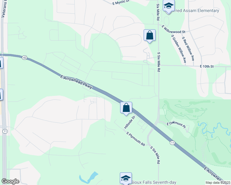 map of restaurants, bars, coffee shops, grocery stores, and more near 7200 South Dakota 42 in Sioux Falls