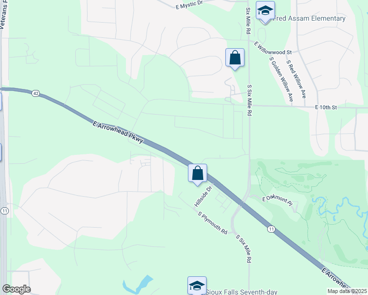map of restaurants, bars, coffee shops, grocery stores, and more near 7200 South Dakota 42 in Sioux Falls