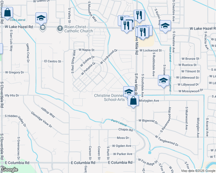 map of restaurants, bars, coffee shops, grocery stores, and more near 10980 West Leilani Drive in Boise