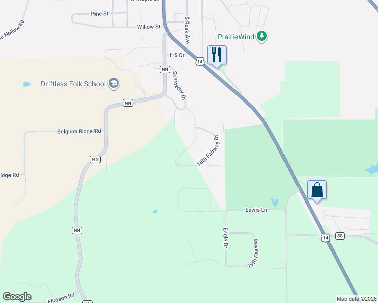 map of restaurants, bars, coffee shops, grocery stores, and more near 1118 Crossing Meadows Drive in Viroqua