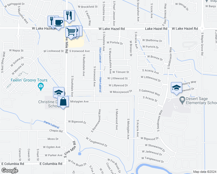 map of restaurants, bars, coffee shops, grocery stores, and more near 10117 West Lillywood Drive in Boise