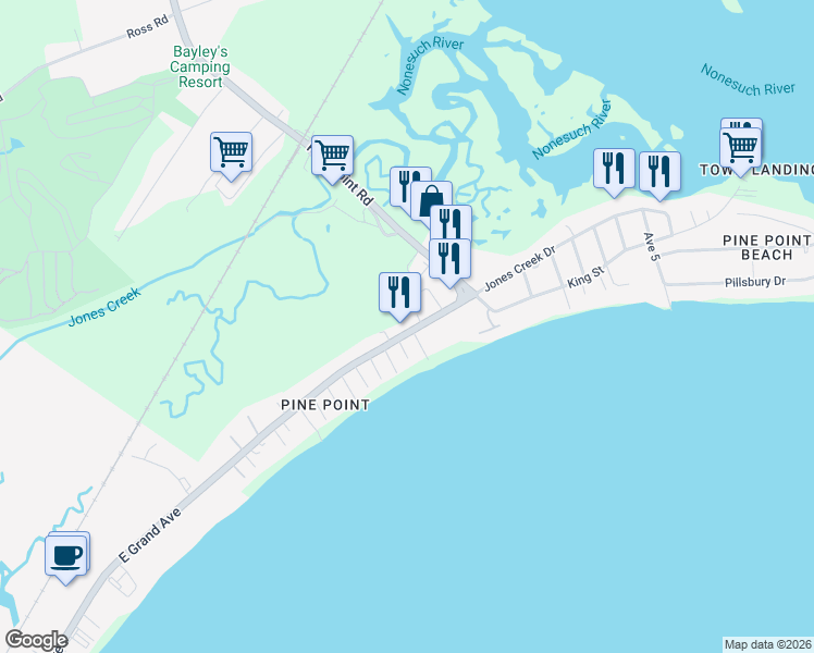 map of restaurants, bars, coffee shops, grocery stores, and more near 23 East Grand Avenue in Scarborough