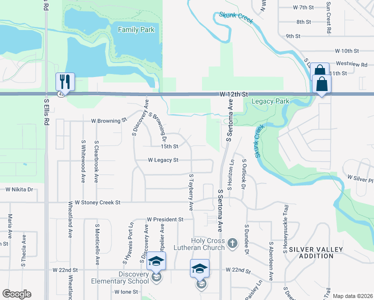 map of restaurants, bars, coffee shops, grocery stores, and more near 7505 West 15th Street in Sioux Falls