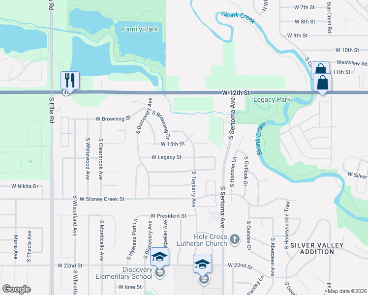 map of restaurants, bars, coffee shops, grocery stores, and more near 7505 West 15th Street in Sioux Falls