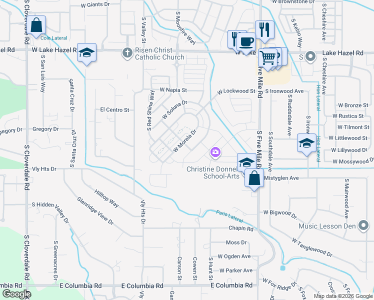 map of restaurants, bars, coffee shops, grocery stores, and more near 6881 South Talasi Avenue in Boise