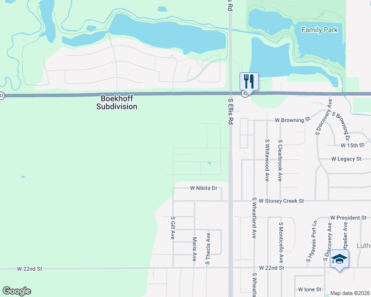 map of restaurants, bars, coffee shops, grocery stores, and more near 401 South Ellis Road in Sioux Falls