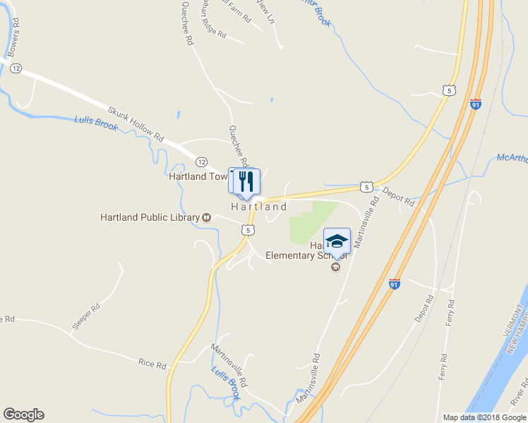 map of restaurants, bars, coffee shops, grocery stores, and more near 4 Station Road in Hartland
