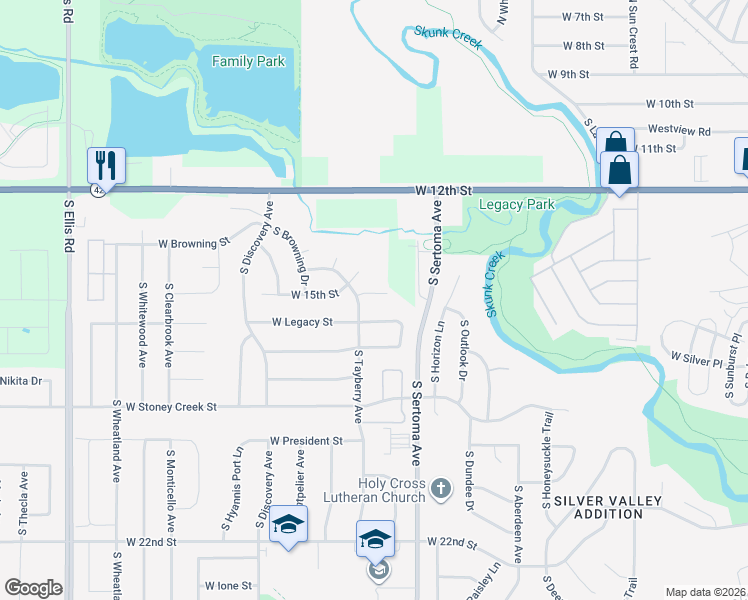map of restaurants, bars, coffee shops, grocery stores, and more near 7409 West 15th Street in Sioux Falls