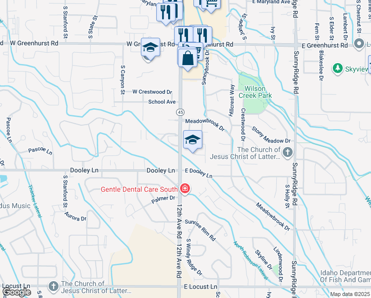 map of restaurants, bars, coffee shops, grocery stores, and more near 2911 Laurel Way in Nampa