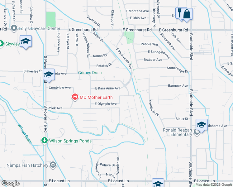 map of restaurants, bars, coffee shops, grocery stores, and more near 2300 East Royal Avenue in Nampa