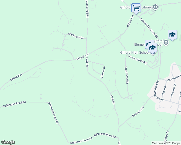 map of restaurants, bars, coffee shops, grocery stores, and more near 36 Hoyt Road in Gilford