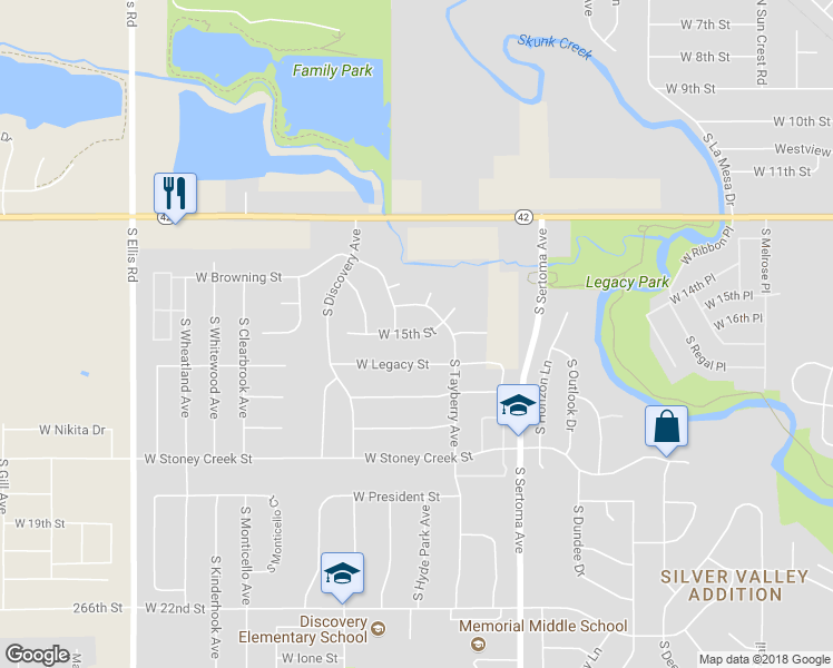 map of restaurants, bars, coffee shops, grocery stores, and more near 7505 W 15th St in Sioux Falls