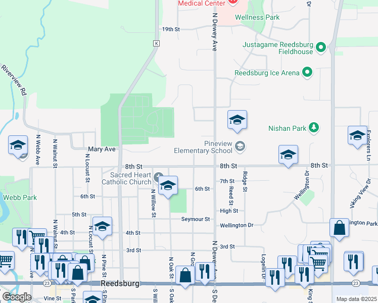 map of restaurants, bars, coffee shops, grocery stores, and more near 841 North Grove Street in Reedsburg