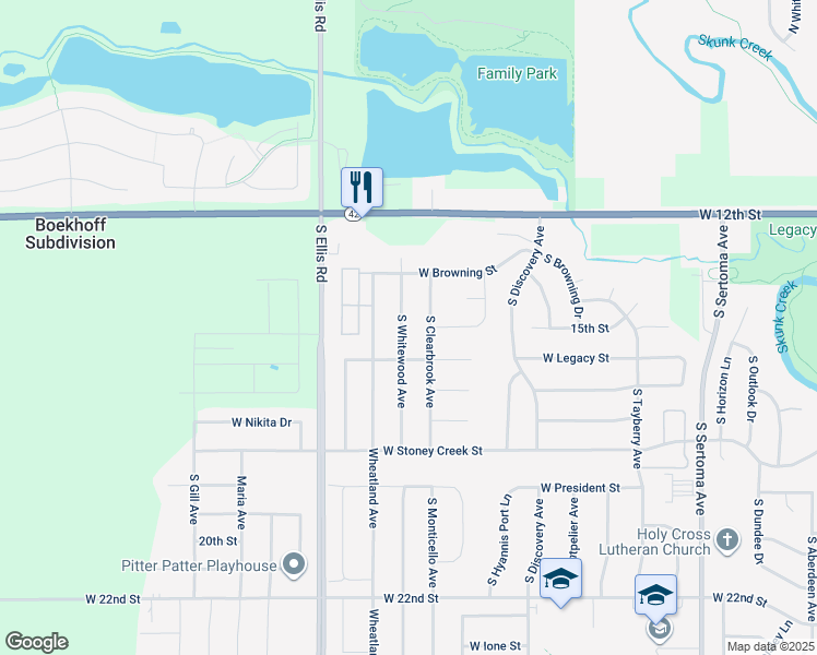 map of restaurants, bars, coffee shops, grocery stores, and more near 532 South Whitewood Avenue in Sioux Falls