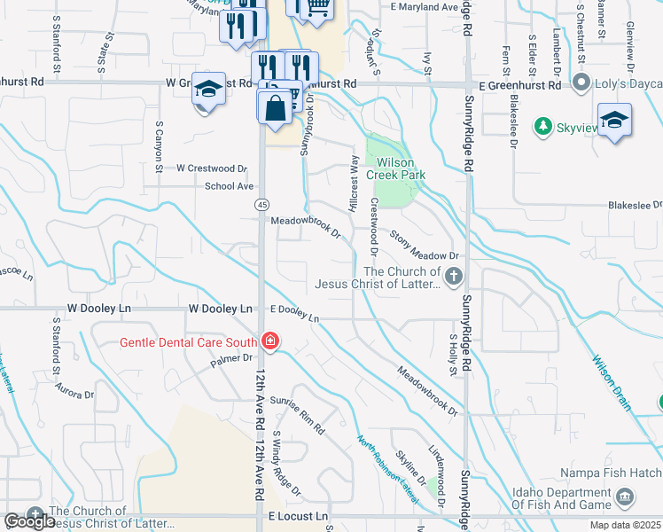 map of restaurants, bars, coffee shops, grocery stores, and more near 404 Tanoak Circle in Nampa