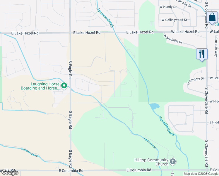 map of restaurants, bars, coffee shops, grocery stores, and more near 3652 East Vantage Pointe Lane in Meridian