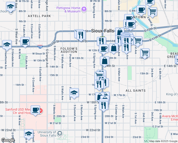 map of restaurants, bars, coffee shops, grocery stores, and more near 620 South Duluth Avenue in Sioux Falls