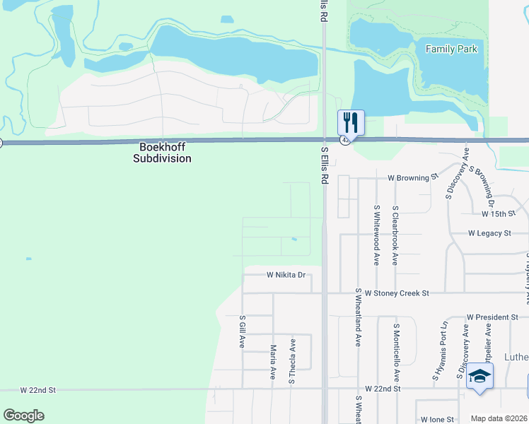 map of restaurants, bars, coffee shops, grocery stores, and more near 401 South Ellis Road in Sioux Falls
