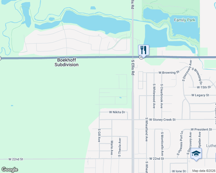 map of restaurants, bars, coffee shops, grocery stores, and more near 401 South Ellis Road in Sioux Falls