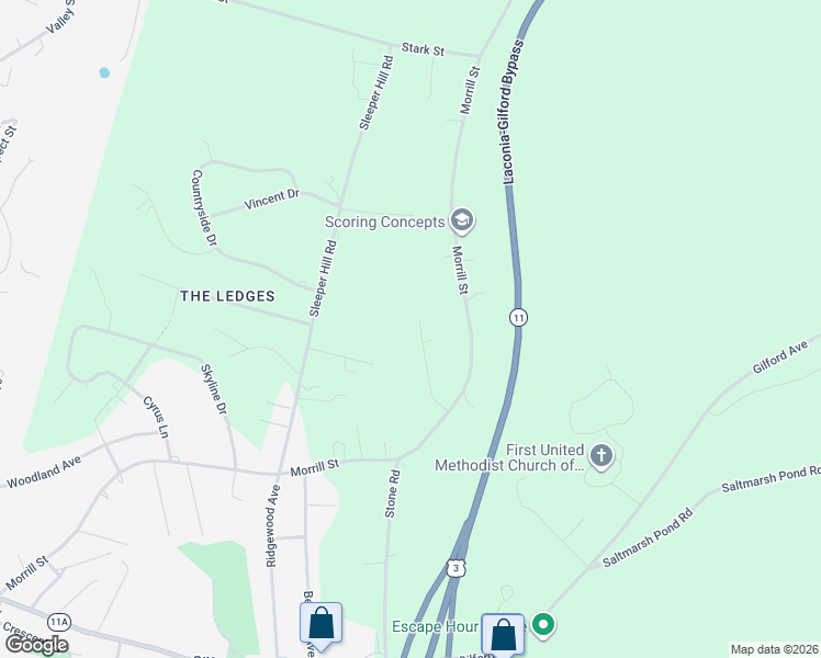 map of restaurants, bars, coffee shops, grocery stores, and more near 30 Colonial Drive in Gilford