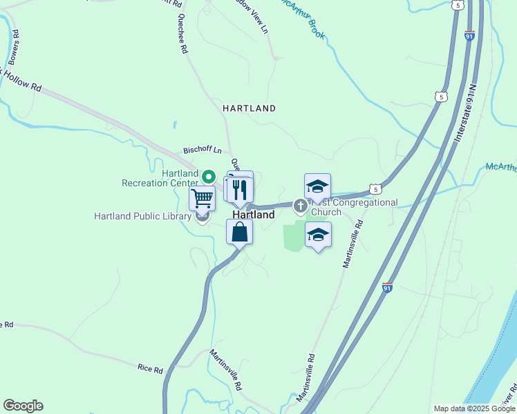 map of restaurants, bars, coffee shops, grocery stores, and more near in Hartland