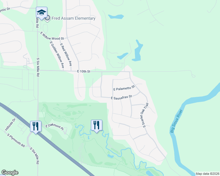 map of restaurants, bars, coffee shops, grocery stores, and more near South Torrey Pine Lane in Sioux Falls