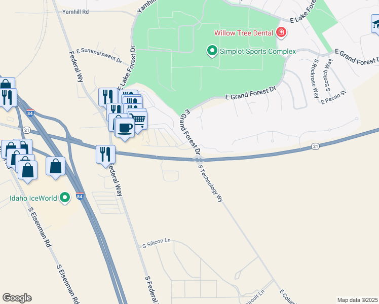 map of restaurants, bars, coffee shops, grocery stores, and more near 2774 East Gowen Road in Boise