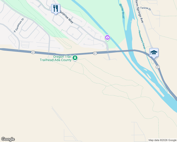 map of restaurants, bars, coffee shops, grocery stores, and more near Oregon Trail in Boise