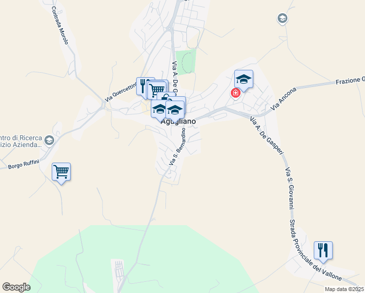 map of restaurants, bars, coffee shops, grocery stores, and more near 23-25 Via San Bernardino in Agugliano