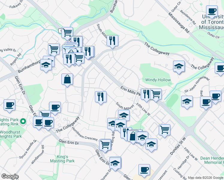 map of restaurants, bars, coffee shops, grocery stores, and more near 2064 Millway Gate in Mississauga