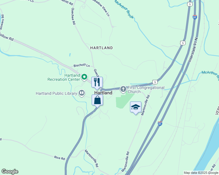 map of restaurants, bars, coffee shops, grocery stores, and more near 4 Station Road in Hartland