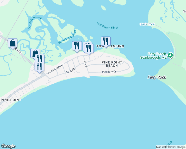 map of restaurants, bars, coffee shops, grocery stores, and more near 5 Driftwood Lane in Scarborough