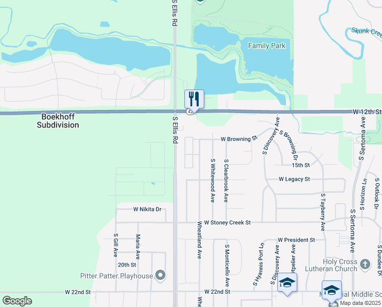 map of restaurants, bars, coffee shops, grocery stores, and more near 505 South Wheatland Avenue in Sioux Falls