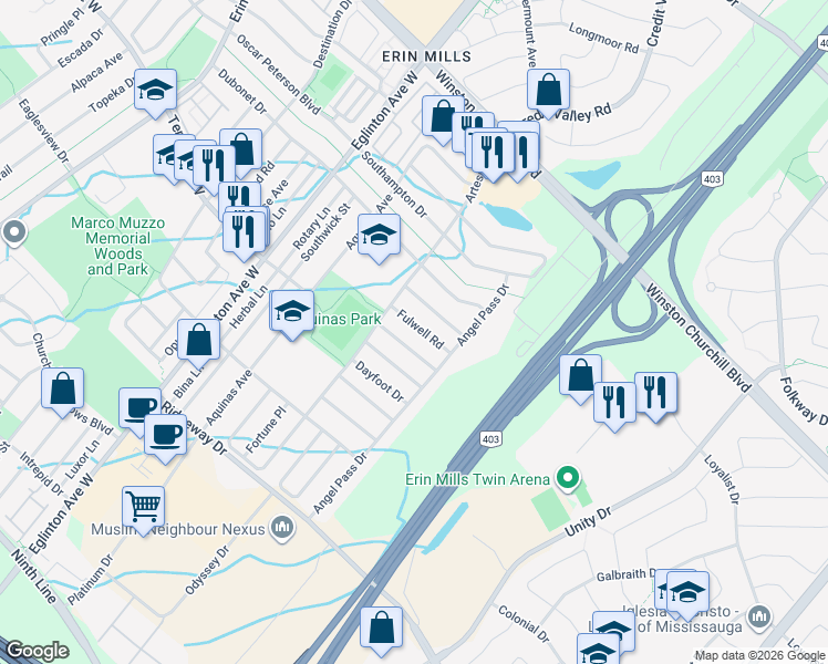 map of restaurants, bars, coffee shops, grocery stores, and more near 4822 Dunoon Drive in Mississauga