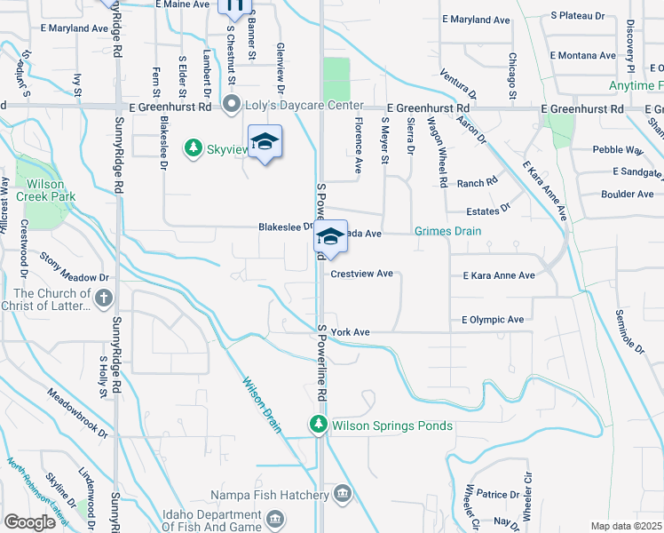 map of restaurants, bars, coffee shops, grocery stores, and more near 2824 South Powerline Road in Nampa