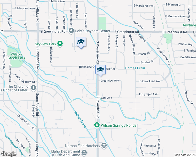 map of restaurants, bars, coffee shops, grocery stores, and more near 2824 South Powerline Road in Nampa