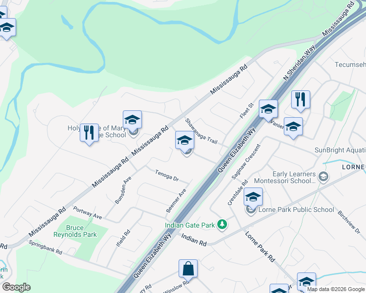 map of restaurants, bars, coffee shops, grocery stores, and more near 2090 Stonehouse Crescent in Mississauga