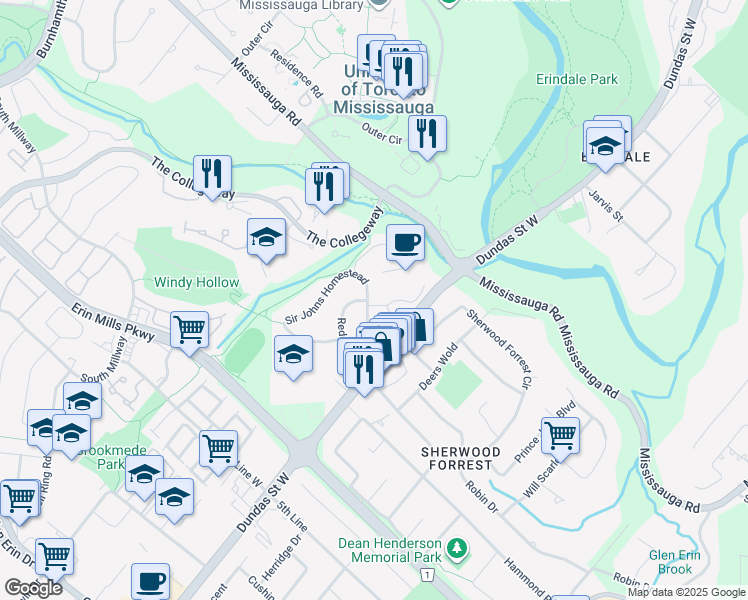 map of restaurants, bars, coffee shops, grocery stores, and more near 3086 Sir Johns Homestead in Mississauga