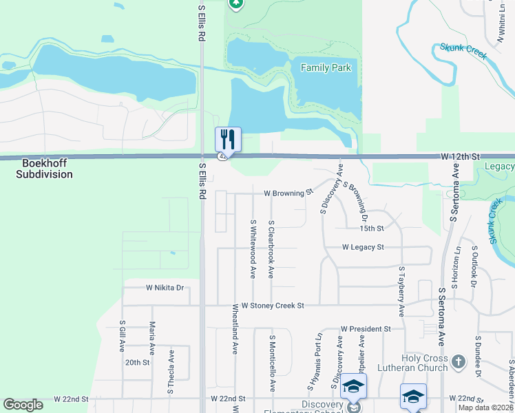 map of restaurants, bars, coffee shops, grocery stores, and more near W Browning St in Sioux Falls